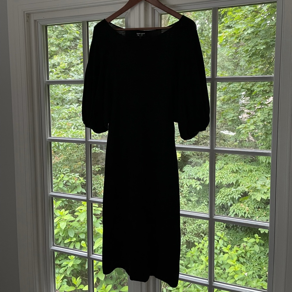 Giorgio Armani black ribbed fitted dress.